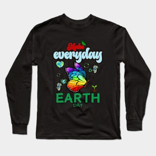 happy funny  earth day 2024 gift april 22 Cute Teacher  Lover Rainbow Long Sleeve T-Shirt